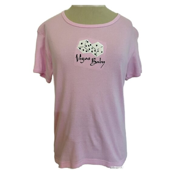 Vintage Womens Vegas Baby Pink T-Shirt M L Caesar's Embroidered Top Short Sleeve - Picture 2 of 6